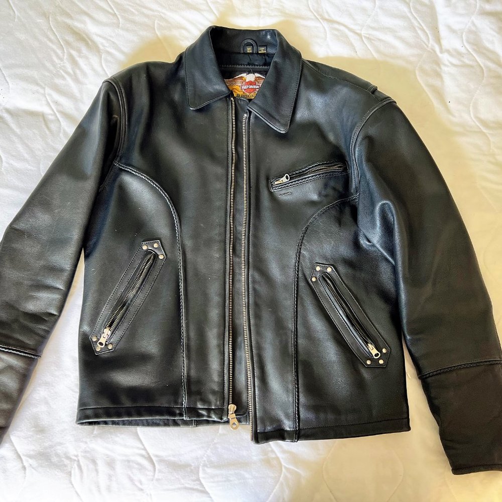 MEN'S Harley-Davidson Black Leather Jacket/Coat - Size Medium